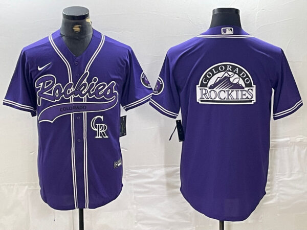 Men's Colorado Rockies Purple Team Big Logo Cool Base Stitched Baseball Jersey