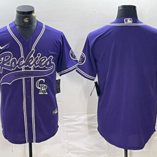 Men's Colorado Rockies Purple Team Big Logo Cool Base Stitched Baseball Jersey