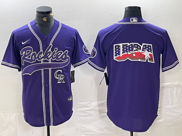 Men's Colorado Rockies Purple Team Big Logo Cool Base Stitched Baseball Jersey