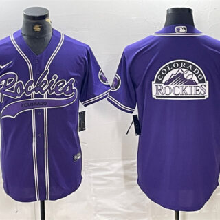 Men's Colorado Rockies Purple Team Big Logo Cool Base Stitched Baseball Jersey