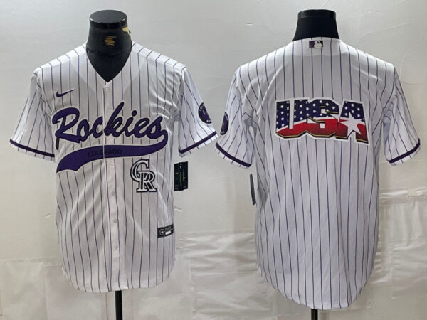 Men's Colorado Rockies White Team Big Logo Cool Base Stitched Baseball Jersey