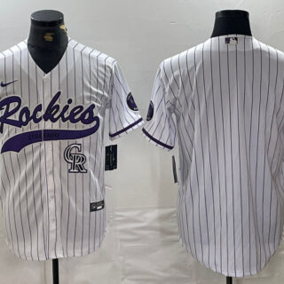 Men's Colorado Rockies White Team Big Logo Cool Base Stitched Baseball Jersey