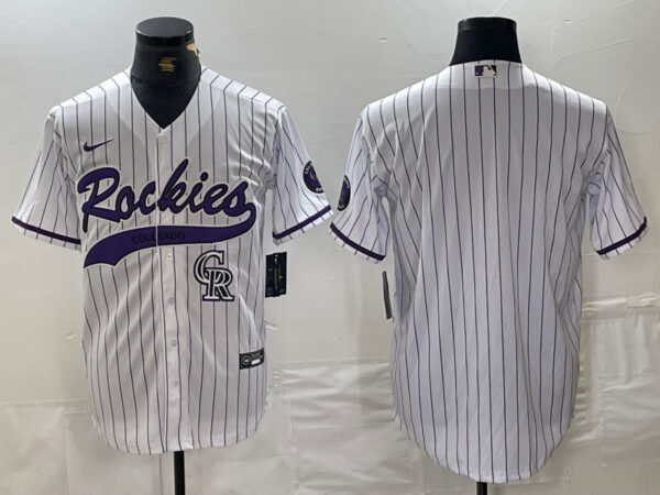 Men's Colorado Rockies White Team Big Logo Cool Base Stitched Baseball Jersey