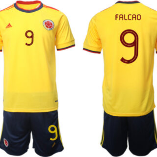 Men's Columbia #9 Falcao Yellow Home Soccer Jersey Suit