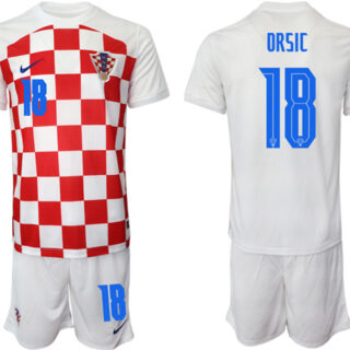 Men's Croatia #18 Drsic White Home Soccer Jersey Suit