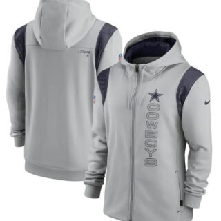 Men's Dallas Cowboys 2021 Gray Sideline Team Performance Full-Zip Hoodie