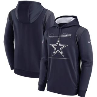 Men's Dallas Cowboys 2021 Navy Sideline Logo Performance Pullover Hoodie
