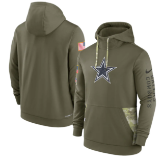 Men's Dallas Cowboys 2022 Olive Salute To Service Therma Performance Pullover Hoodie