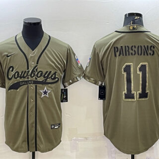 Men's Dallas Cowboys #11 Micah Parsons 2022 Olive Salute To Service Cool Base Stitched Baseball Jersey