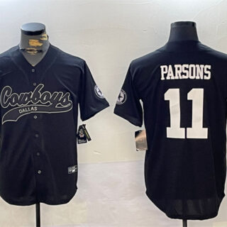 Men's Dallas Cowboys #11 Micah Parsons Black With Patch Cool Base Stitched Baseball Jersey