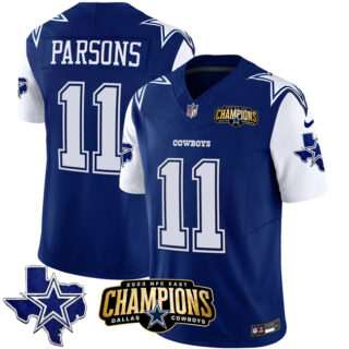 Men's Dallas Cowboys #11 Micah Parsons Blue White 2023 F.U.S.E. NFC East Champions Patch Stitched Football Jersey