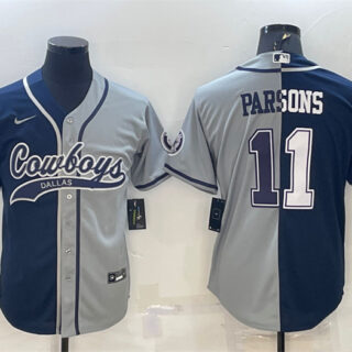 Men's Dallas Cowboys #11 Micah Parsons Navy Grey Split With Patch Cool Base Stitched Baseball Jersey