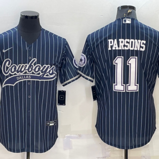 Men's Dallas Cowboys #11 Micah Parsons Navy With Patch Cool Base Stitched Baseball Jersey