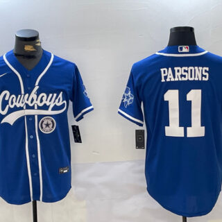 Men's Dallas Cowboys #11 Micah Parsons Royal With Patch Cool Base Stitched Baseball Jerseys