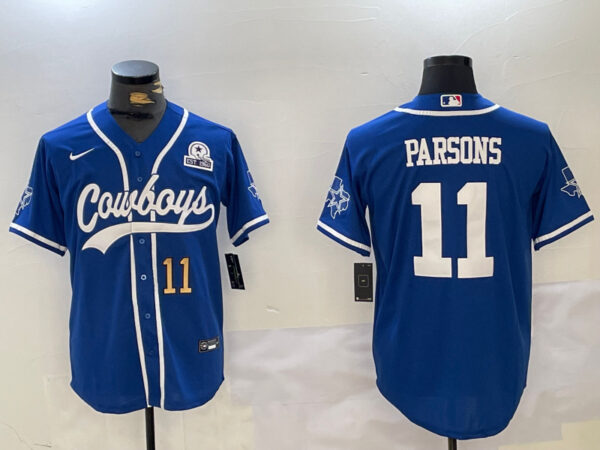 Men's Dallas Cowboys #11 Micah Parsons Royal With Patch Cool Base Stitched Baseball Jersey