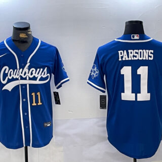 Men's Dallas Cowboys #11 Micah Parsons Royal With Patch Cool Base Stitched Baseball Jerseys