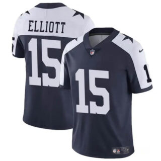 Men's Dallas Cowboys #15 Ezekiel Elliott Navy White Vapor Untouchable Thanksgiving Limited Stitched Football Jersey
