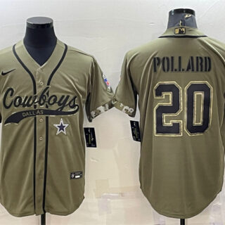 Men's Dallas Cowboys #20 Tony Pollard 2022 Olive Salute To Service Cool Base Stitched Baseball Jersey