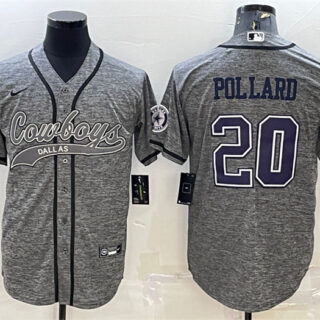 Men's Dallas Cowboys #20 Tony Pollard Grey With Patch Cool Base Stitched Baseball Jersey