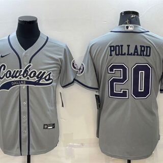 Men's Dallas Cowboys #20 Tony Pollard Grey With Patch Cool Base Stitched Baseball Jersey