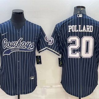 Men's Dallas Cowboys #20 Tony Pollard Navy With Patch Cool Base Stitched Baseball Jersey