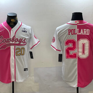 Men's Dallas Cowboys #20 Tony Pollard Red White With Patch Cool Base Stitched Baseball Jerseys