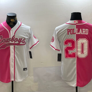 Men's Dallas Cowboys #20 Tony Pollard Red White With Patch Cool Base Stitched Baseball Jerseys