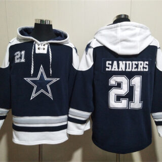 Men's Dallas Cowboys #21 Deion Sanders Navy Ageless Must-Have Lace-Up Pullover Hoodie