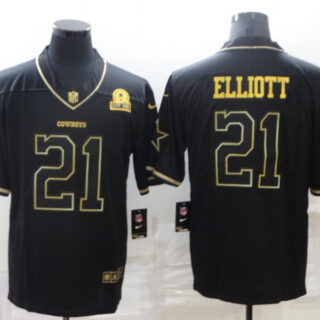 Men's Dallas Cowboys #21 Ezekiel Elliott Black Golden Edition Limited Stitched Jersey