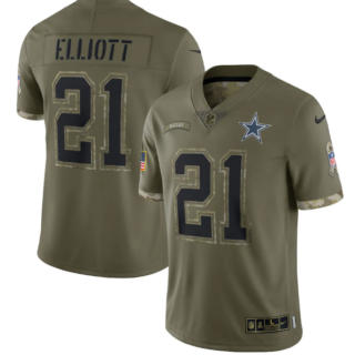 Men's Dallas Cowboys #21 Ezekiel Elliott Olive 2022 Salute To Service Limited Stitched Jersey