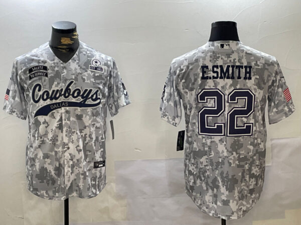 Men's Dallas Cowboys #22 Emmitt Smith 2024 Arctic Camo Salute To Service Stitched Baseball Jerseys