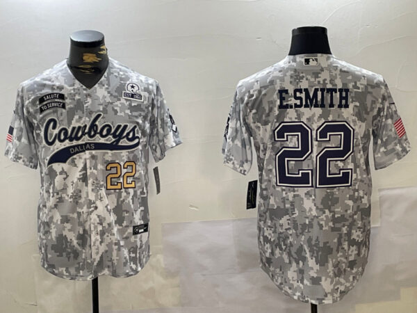 Men's Dallas Cowboys #22 Emmitt Smith 2024 Arctic Camo Salute To Service Stitched Baseball Jerseys