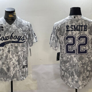 Men's Dallas Cowboys #22 Emmitt Smith 2024 Arctic Camo Salute To Service Stitched Baseball Jersey