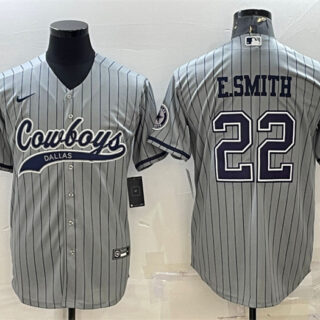 Men's Dallas Cowboys #22 Emmitt Smith Grey With Patch Cool Base Stitched Baseball Jersey