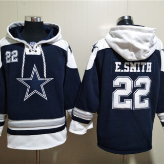 Men's Dallas Cowboys #22 Emmitt Smith Navy Ageless Must-Have Lace-Up Pullover Hoodie