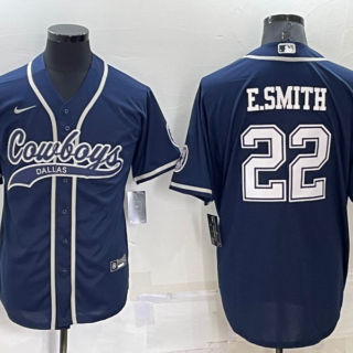 Men's Dallas Cowboys #22 Emmitt Smith Navy Cool Base Stitched Baseball Jersey