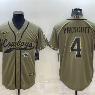 Men's Dallas Cowboys #4 Dak Prescott 2022 Olive Salute To Service Cool Base Stitched Baseball Jersey