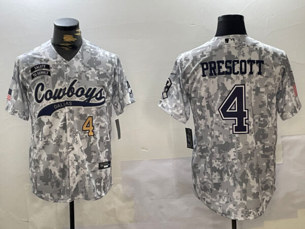 Men's Dallas Cowboys #4 Dak Prescott 2024 Arctic Camo Salute To Service Stitched Baseball Jerseys