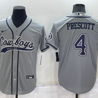 Men's Dallas Cowboys #4 Dak Prescott Grey Cool Base Stitched Baseball Jersey