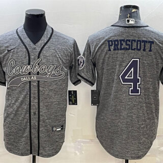 Men's Dallas Cowboys #4 Dak Prescott Grey With Patch Cool Base Stitched Baseball Jersey