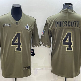 Men's Dallas Cowboys #4 Dak Prescott Olive 2022 Salute To Service Limited Stitched Jersey