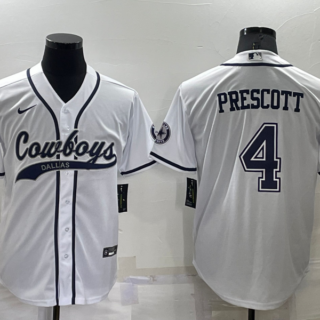 Men's Dallas Cowboys #4 Dak Prescott White Cool Base Stitched Baseball Jersey