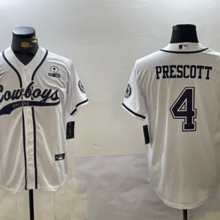 Men's Dallas Cowboys #4 White Team With Patch Cool Base Stitched Baseball Jerseys