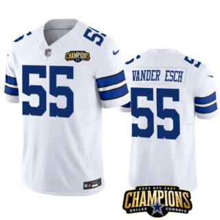 Men's Dallas Cowboys #55 Leighton Vander Esch White 2023 F.U.S.E. NFC East Champions Patch Stitched Football Jersey