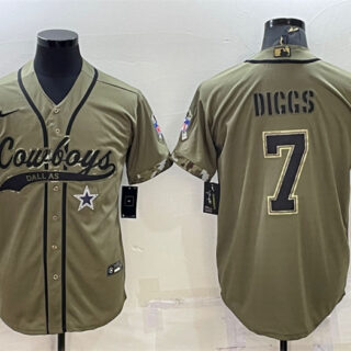 Men's Dallas Cowboys #7 Trevon Diggs 2022 Olive Salute To Service Cool Base Stitched Baseball Jersey