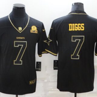 Men's Dallas Cowboys #7 Trevon Diggs Black 60th Seasons Patch Golden Edition Stitched NFL Nike Limited Jersey