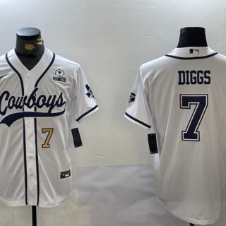 Men's Dallas Cowboys #7 Trevon Diggs White With Patch Cool Base Stitched Baseball Jerseys
