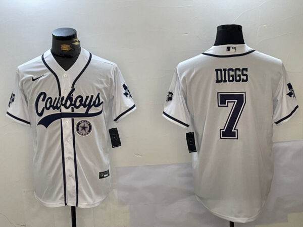 Men's Dallas Cowboys #7 Trevon Diggs White With Patch Cool Base Stitched Baseball Jerseys