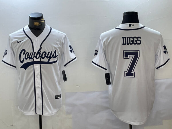 Men's Dallas Cowboys #7 Trevon Diggs White With Patch Cool Base Stitched Baseball Jerseys