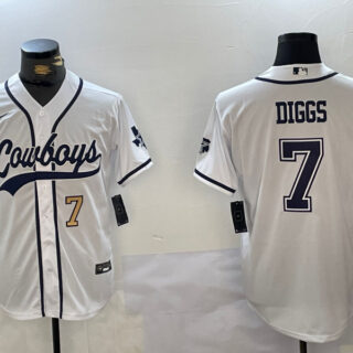Men's Dallas Cowboys #7 Trevon Diggs White With Patch Cool Base Stitched Baseball Jerseys